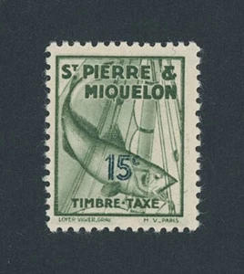 St. Piérre & Miquelon Codfish 1938 15c revenue slate-green French Colony - Picture 1 of 2