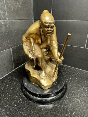 "Estatuilla de anciano asiático vintage de latón pesado de 7""" Foto 1 de 4