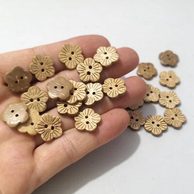 Flower engraving Natural coconut shell buttons 15mm 2 hole 1.6 mm DIY charm - Image 1 of 4