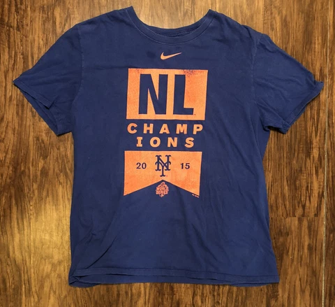 Nike New York Mets T Shirt The Nike Tee Adult Large 2015 NL Champions MLB Blue Cover