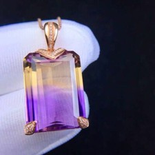 Natural Ametrine Quartz 925 Sliver Sterling Plated Rose Gold Pendant Women Gift