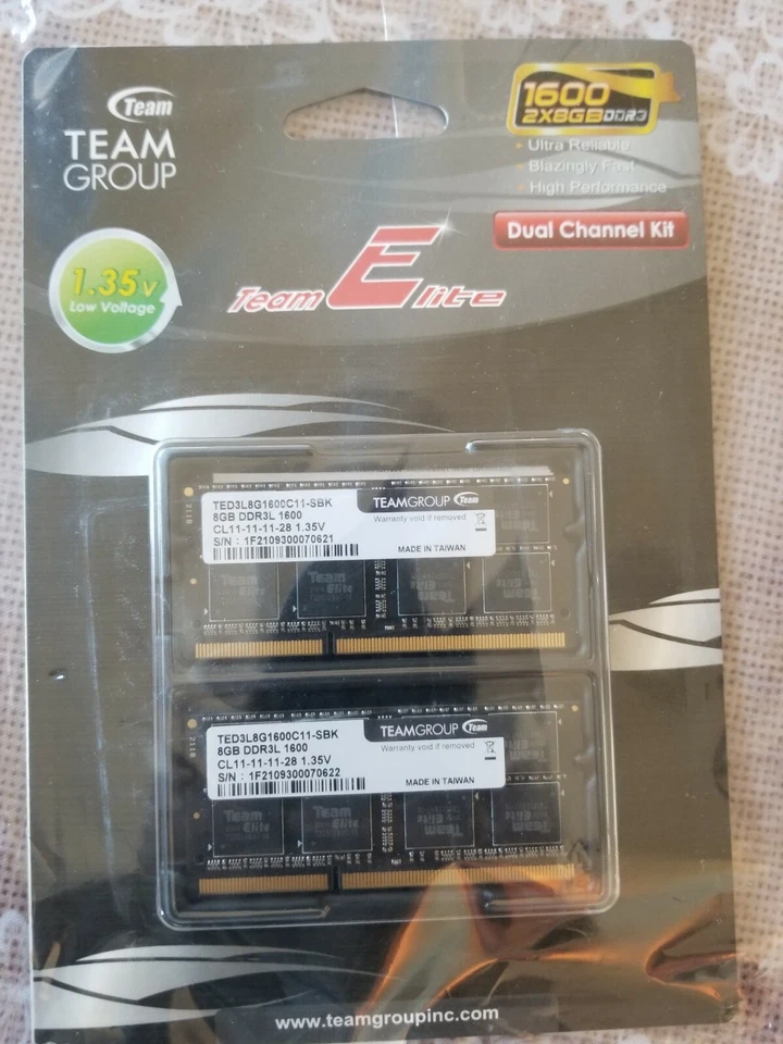 NEW! TeamGroup Laptop SODIMM DDR3 RAM Memory (16GB, 8GB x 2, TED3L8G1600C11-SBK) - Image 1 of 1