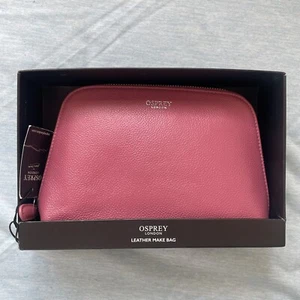 OSPREY London Pink Leather Berry Make Up Cosmetic Bag Purse Travel Toiletry - Picture 1 of 13