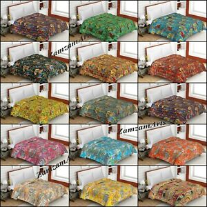 Indian Handmade Twin & Queen Size Blanket Cotton Vintage kantha Bedspread Throw