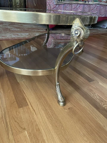 HOLLYWOOD REGENCY FRENCH BRASS COFFEE TABLE MIRRORED AND GLASS JANSEN STYLE Cover