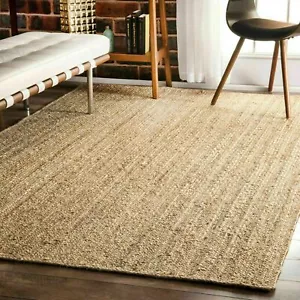 Rug Jute Carpet Rectangle Natural Handmade Runner Rustic Look Braided Stylish - Picture 1 of 11
