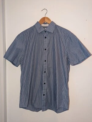 ESPRIT blue stripe short sleeve button up cotton shirt - UK size M Medium - Image 1 of 4