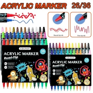 Acrylic Paint Markers Set 26/36 Colors Dual Tip Paint Pens DIY Crafts Making Art - Picture 1 of 16