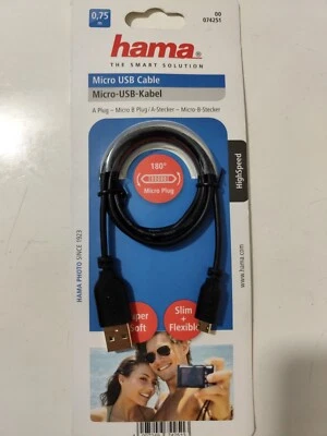 Hama Micro USB-B/USB-A M/M 2.0 Kabel Super Soft Slim 0,75m Schwarz Vergoldet - Bild 1 von 2