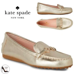 KATE SPADE Bergman Metallic Pale Gold Leather Loafer Comfortable Flat Dress Shoe - Picture 1 of 14