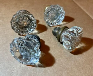 ANTIQUE Set of 4 CRYSTAL & BRASS DOOR HANDLES/KNOBS CIRCA 1920'S - Picture 1 of 9
