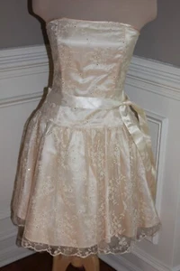 Jessica Mcclintock vintage dress ivory 8 Y2K Lace Corset sheer strapless full - Picture 1 of 13