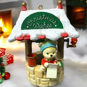 Vintage Christmas 90s Gilmore Designs Wishes Ornament Wishing Well Bear - Picture 1 of 9