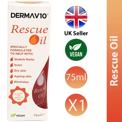 DERMA V10 Rescue Öl für alternde Haut, Narben, 75 ml Unreinheiten und Dehnungsstreifen