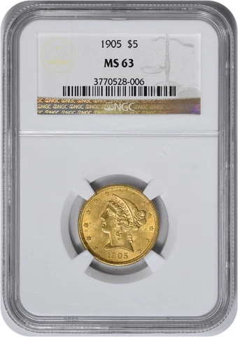 1905 $5 Gold Liberty Head MS63 NGC Cover