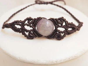 Pulsera Cuarzo Rosa en macramé de hilo marrón. Artesanal. Pulsera artesanal. - Imagen 1 de 4