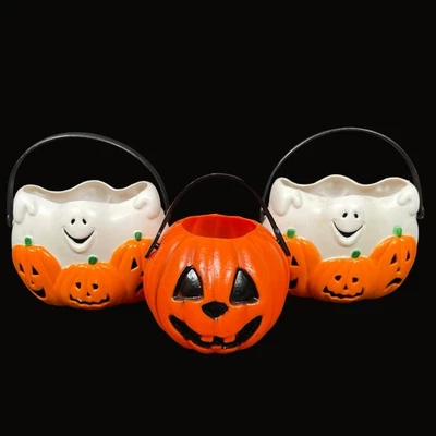 Juego de 3 cubos de caramelo mini fantasma calabaza de Halloween vintage decoración Foto 1 de 4
