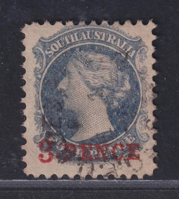 South Australia Scott 45 Used 1870 3d on 4d Slate Blue QV Red Overprint SCV $125 - Image 1 of 2