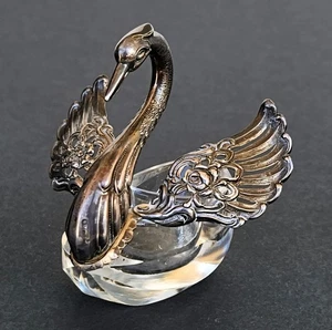 Cantina sale pepe cigno vintage tedesca in argento sterling 925 e cristallo - Foto 1 di 13