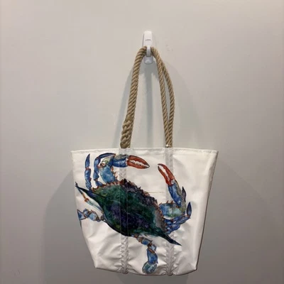 海包中号水彩蟹托特包带大麻手柄和手机口袋 — 第 1/4 张图片