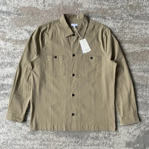 Sunspel Seersucker Relaxed Fit Double Pocket Beige Overshirt Medium Utility BNWT - Picture 1 of 13
