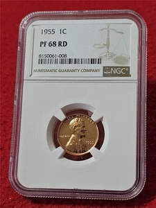 1955 LINCOLN WHEAT BACK PENNY    NGC PF 68 RD                           #T6120 - Picture 1 of 2