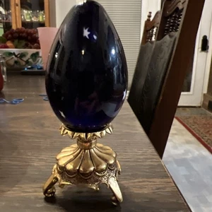 Vintage 96 House Of Faberge Footed Egg Stand Base with Glass Egg - Picture 1 of 10