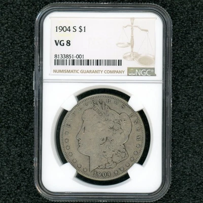 Key Date! 1904-S 1$ Morgan Silver Dollar VG 8 Graded 100% Rare Pure NGC Best New - Image 1 of 4