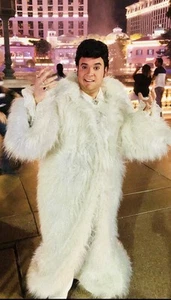 Liberace Style Faux Fur Coat w/ Silver Sequin Lining & Train –Stage Glam Cosplay - Picture 1 of 5