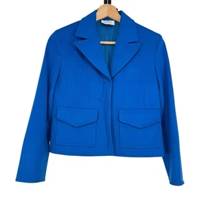 Chaqueta Blazer Akris Punto Mujer Lana Talla 2 Azul Real Recortada Diseñador Elegante - Imagen 1 de 10
