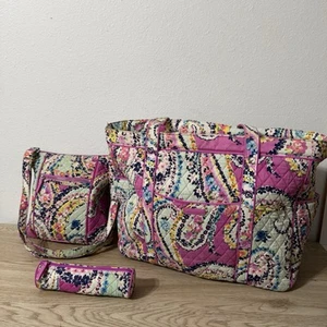 Vera Bradley Pink Wildflower Paisley Set Weekender Duffel Bag Crossbody Pouch - Picture 1 of 24