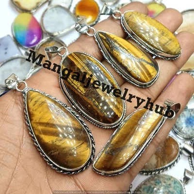 Colgantes de piedras preciosas ojo de tigre enchapados en plata de ley 925 lote al por mayor joyas Foto 1 de 4