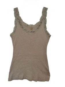 Camiseta sin mangas Apt 9 para mujer S bronceada doble cuchara acanalada tejido encaje ribete algodón Y2K - Imagen 1 de 10