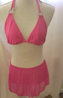 De Colección Años 90/Y2K Venus Rosa Caliente Bikini Top D Copa Parte Inferior Talla 10 Falda Transparente Grande Foto 1 de 4