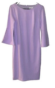 Calvin Klein 3/4 Bell Sleeve Boat Neck Sheath Dress Lavender Size 6 NWT - Picture 1 of 5