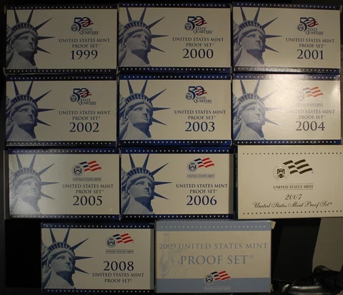 1999-2009 U. S. Mint Proof Sets - 11 Year Set - OGP & COA's          MINT0596/AN Cover