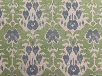 FRANK THOMAS INTERIORS Tela de tapicería ciega cortina de doble ancho verde lino azul Habana Ikat