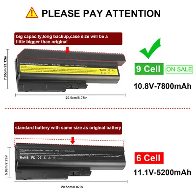 6/9Cell Battery for IBM Lenovo Thinkpad T60 T61 R60 R61 R500 T500 R61e R61i T60p - Image 1 of 4
