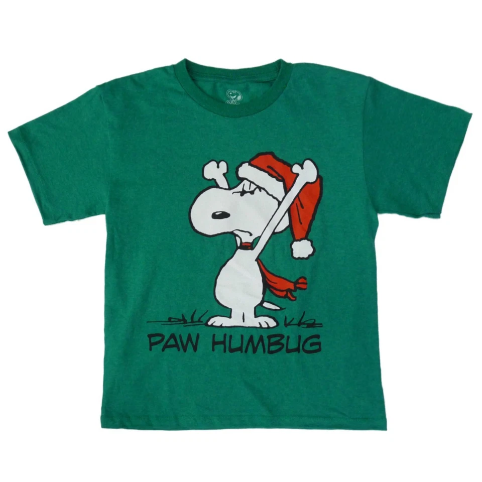 Camiseta de Navidad verde Peanuts Boys Paw Humbug Snoopy Shirt XS Foto 1 de 1