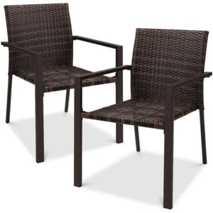 Best Choice Products Chairs w/ Armrests, Stackable Wicker Steel Brown (Set of 2) - Picture 1 of 6