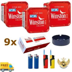3x Winston Red Tabak Box 300g + 9x Winston KingSize Hülsen á 200 Stück + Zubehör