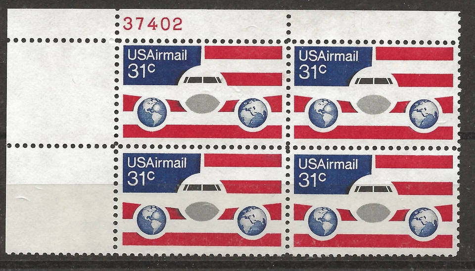US Scott #C90, Plate Block #37402 1976 Air Mail 31c FVF MNH Upper Left - Image 1 of 1
