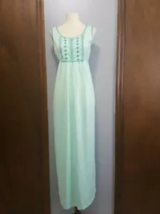 Vintage KOMAR 70s NYLON LONG GOWN NIGHTGOWN LIME GREEN Womens SMALL - Picture 1 of 9