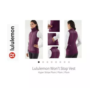 Lululemon Won’t Stop Vest. Burgundy. Hyper Stripe. Size 10. - Picture 1 of 12