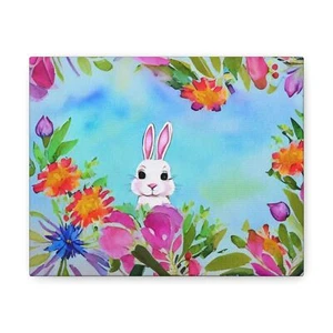 10x8 Cute Bunny Rabbit Floral Flowers Easter Decor Watercolor Canvas Print - Picture 1 of 5
