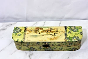 Antique Beautiful Victorian Celluloid Glove Dresser Box W/ Rural Scene & Floral - Picture 1 of 11