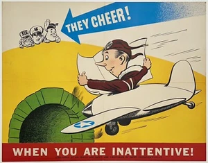 Poster Vintage Originale THEY CHEER WHEN YOU ARE DISATTENTIVE WWII USA World LINO - Foto 1 di 5