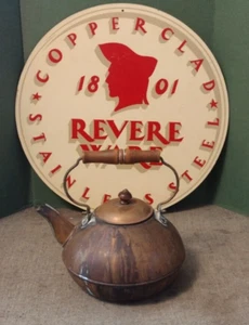 Revere Ware 7' Kupfer Wasserkocher Teekanne Holzgriff Landhaus Deko Vintage - Bild 1 von 11