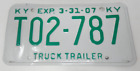 Kentucky Truck Trailer License Plate T02-787 EXP 3-31-07 Green Lettering