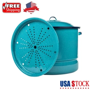 Olla de vapor esmaltada en acero de 34 cuartos de galón mariscos tamal/olla de stock con tapa y remache azul - Imagen 1 de 6